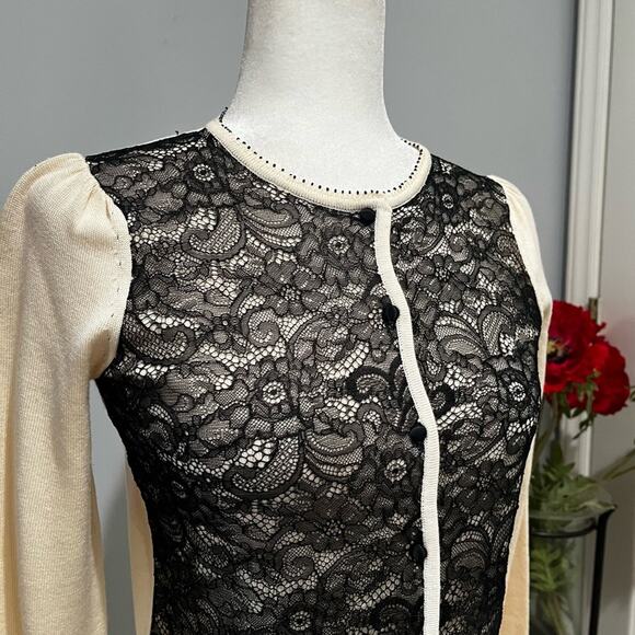 NEW Sigrid Olsen Silk Wool Peplum Flutter Lace Bead Cardigan Sweater Y2K XS NWT - Picture 13 of 16